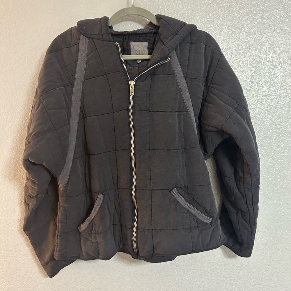 Women’s Chaser black Quilted zip up hoodie coat Jacket size medium